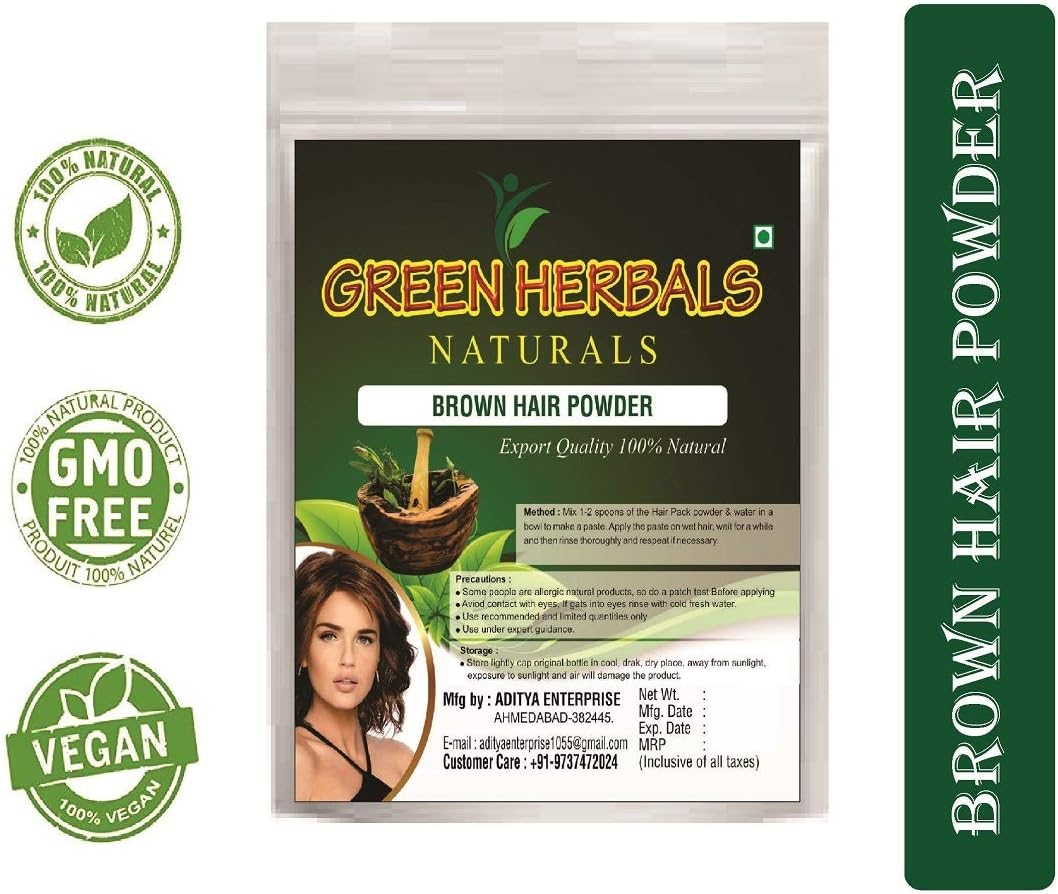 Green Herbals Brown Indigo Powder for Hair - Natural Brown Dye - 100gm