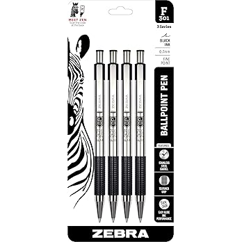 Amazon.com : Zebra Pen F-301 Ballpoint Black Ink Fine Point 0.7mm Pen, Easy-Glide Ink, Stainless Steel Retractable, Non-Slip Grip, Professional Design