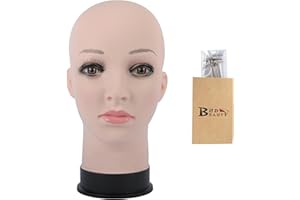 BHD BEAUTY Bald Mannequin Head Beige Female Professional Cosmetology for Wig Making, Display wigs, eyeglasses, hairs with T pins 22"