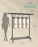 SONGMICS Clothes Rack with Wheels Extendable 100 kg Load Capacity Black view 6