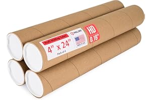 Paclord 4" x 24" Heavy-Duty Reinforced Cardboard Mailing Tube, Pack of 4 Tubes with 8 Caps – Secure USPS Approved – Great for Shipping and Storing of Prints, Artwork, Posters or Documents