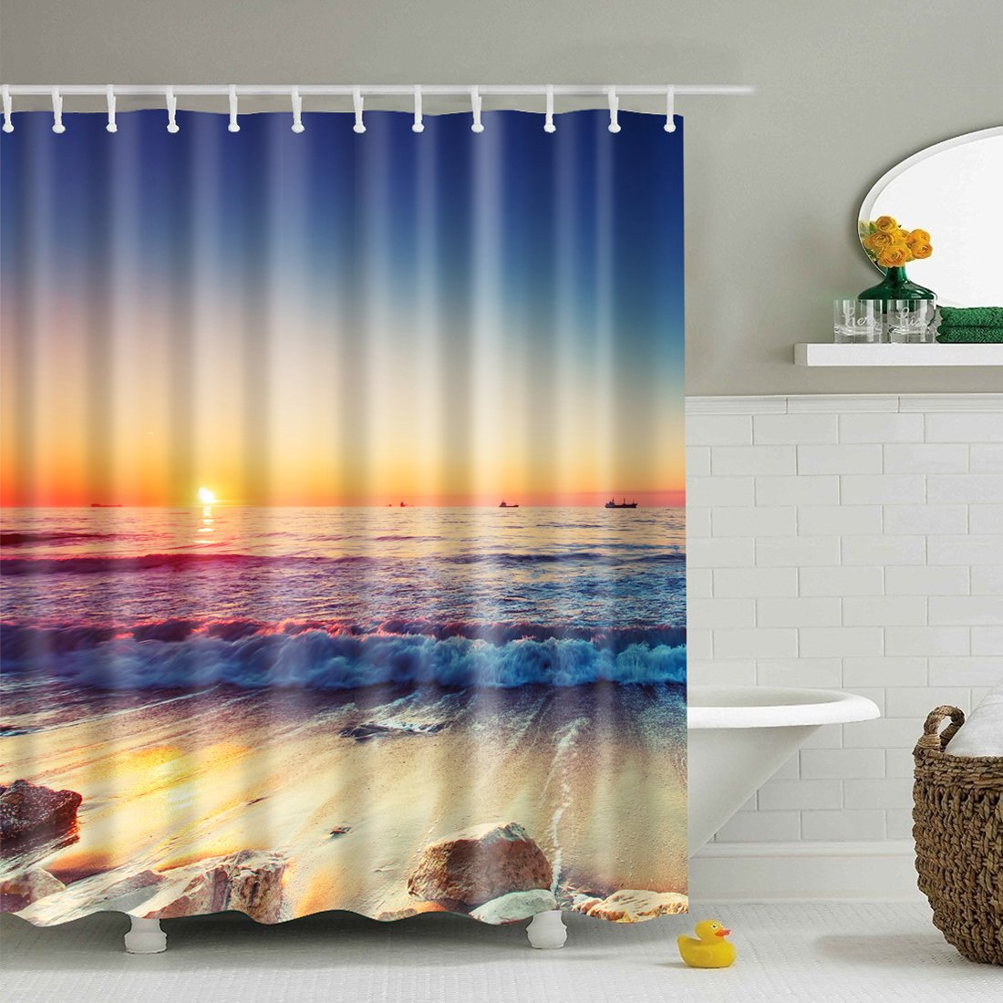 X-Labor Polyester Shower Curtain with Anti-Mould Waterproof Textile Fabric for Bathroom 240*200cm (BxH) Beach
