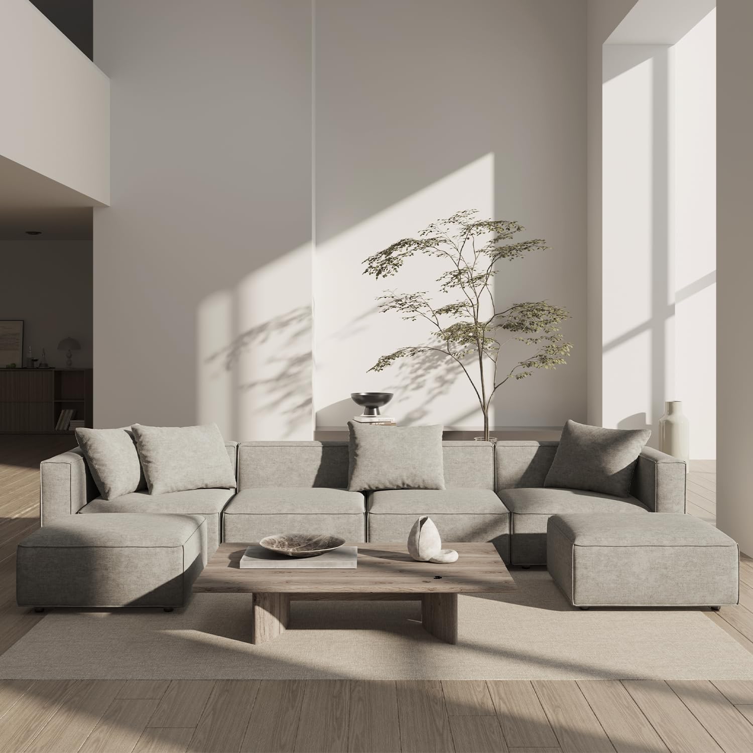 Photo 1 of Acanva Luxury Modular Sectional Couch with Moveable Ottoman and Chaise, Modern Minimalist Style Sofa for Living Room, Apartments, U-Shape, Chenille Grey