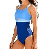 Qaoerde Girls Swimsuit One Piece Bathing Suit Color Block Waist Cutout Double Thin Shoulder Straps Swimwear 9-16Y