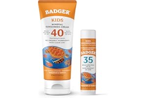 Badger Kids Mineral Sunscreen Combo, SPF 40 Cream and SPF 35 Face Stick, Reef Safe Broad Spectrum Water Resistant with Zinc O