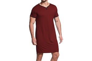 Lu's Chic Men's Nightshirt Short Sleeve Nightgown Henley Sleep Gowns Nightwear for Sleeping