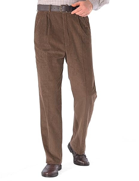 Mens Luxury Cotton High Rise Corduroy Adjustable Pleated Trouser Pants: Amazon.co.uk: Clothing
