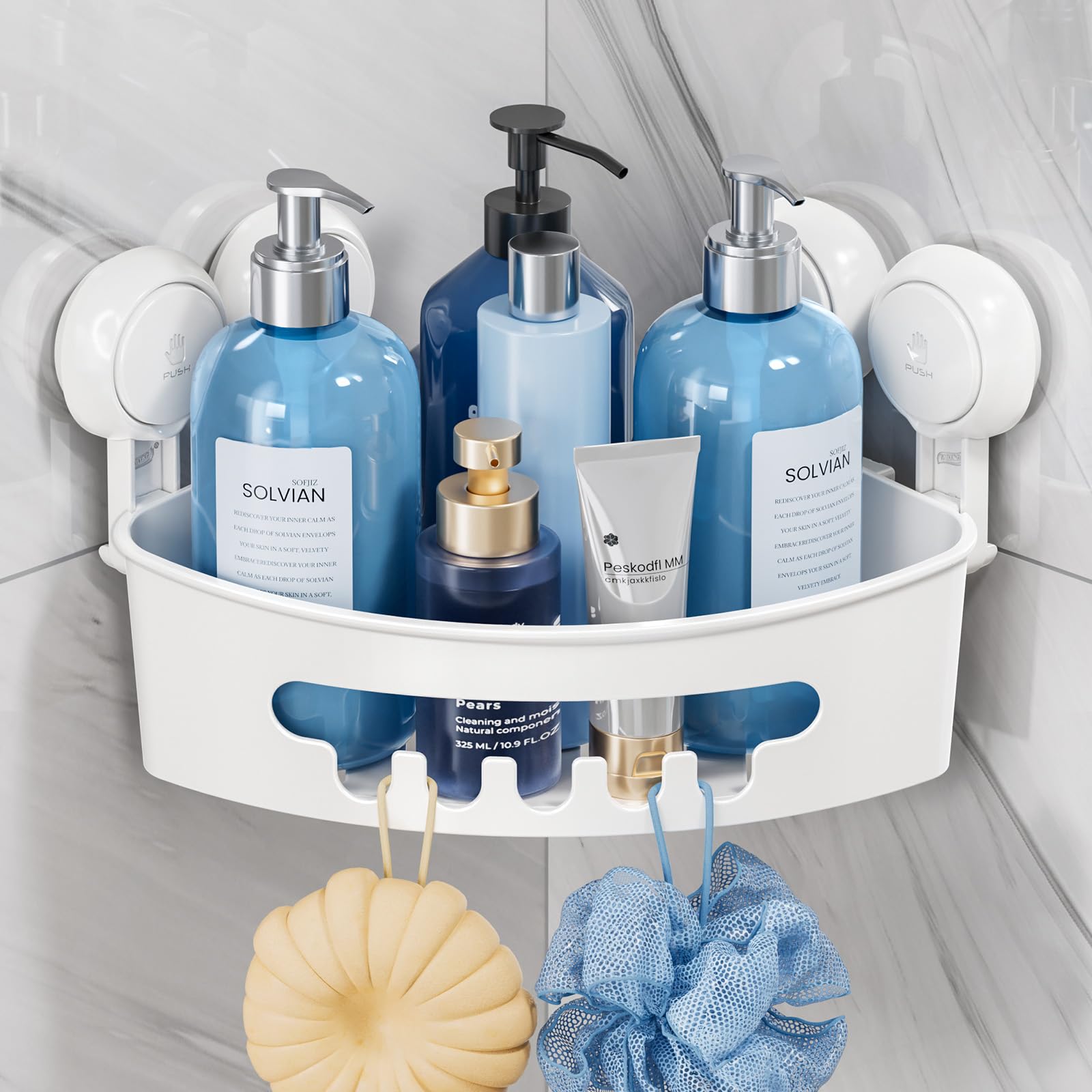 Photo 1 of TAILI Corner Shower Caddy with Suction Cups, Wall Mounted Organizer Plastic Rack for Small Bathrooms, Kitchen, Removable Drill-Free Heavy Duty Shelf Basket, White