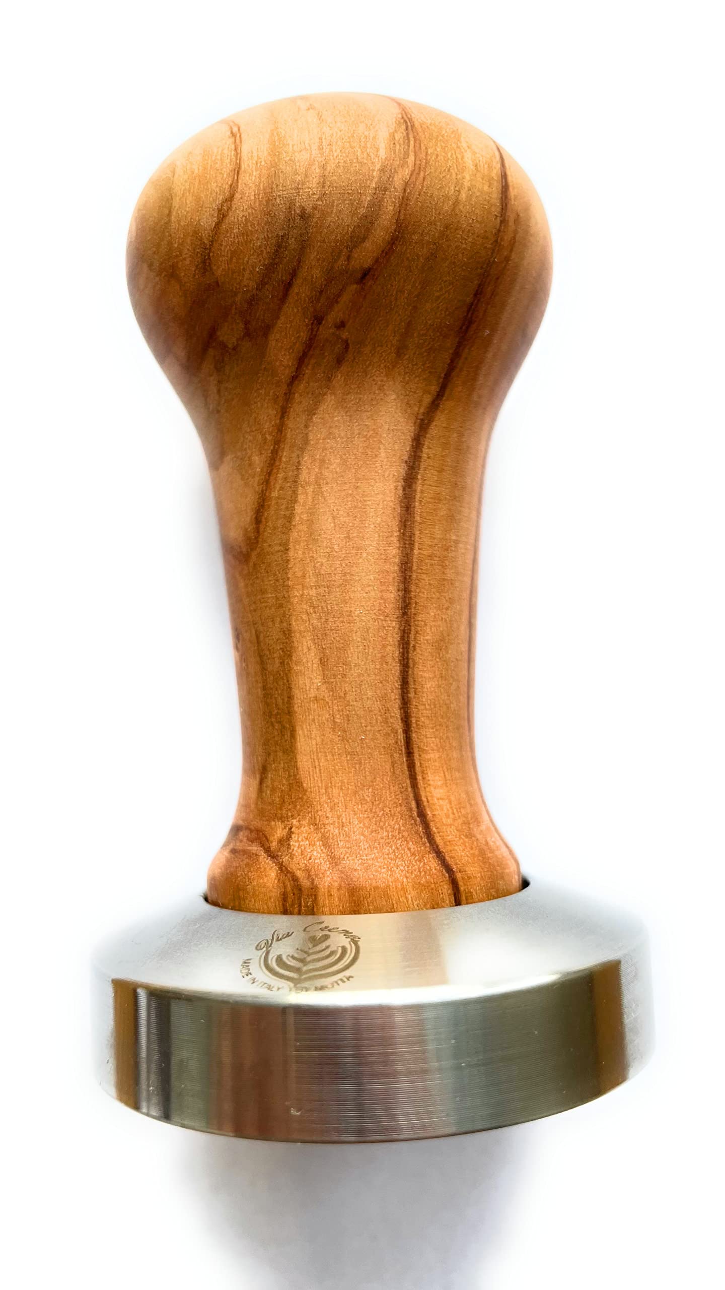 VIA CREMA Tamper 51mm Brown Olive Wood Coffee Tamper Made in Italy Fits IMS BASKET FILTER