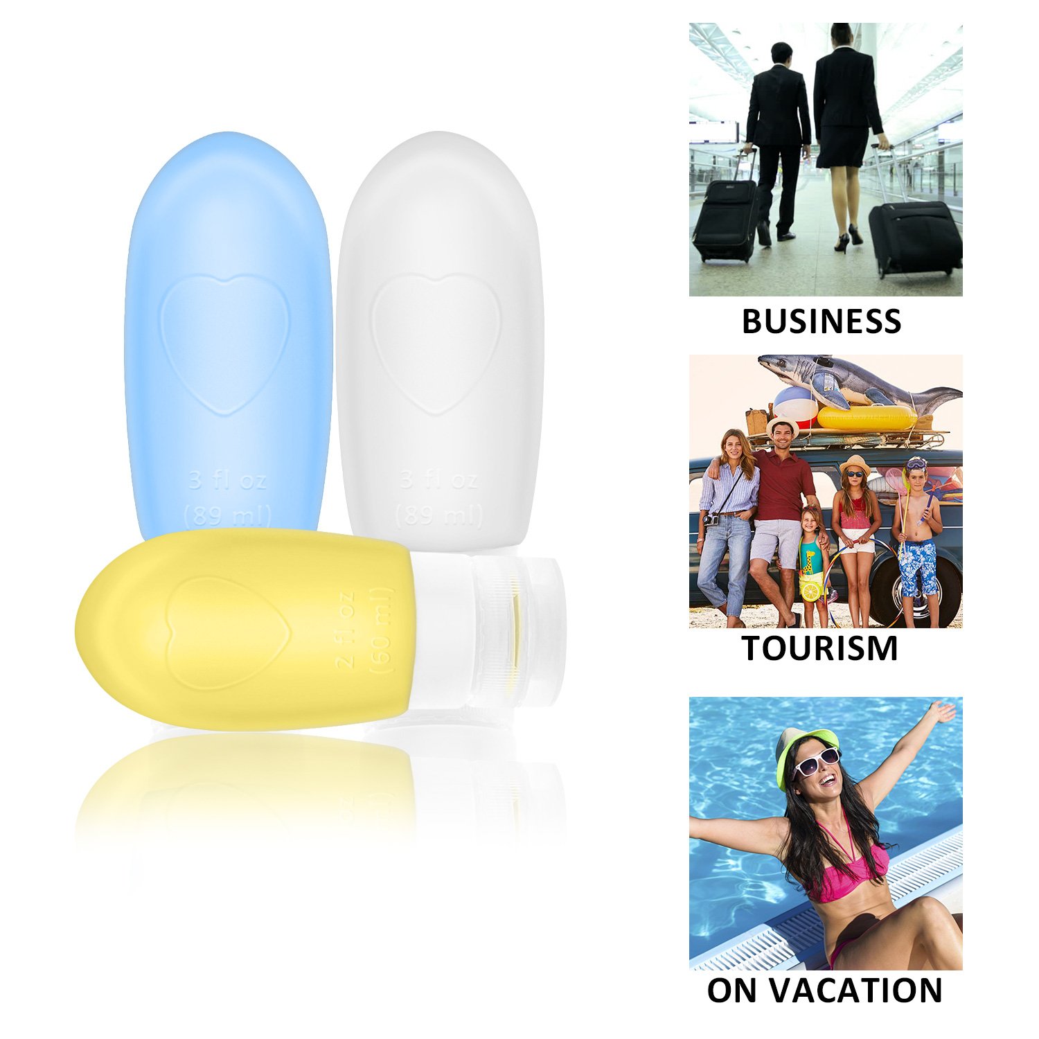 Oursunshine Travel Bottles, Leakproof Silicone Refillable Travel Containers, Squeezable Travel Tube Sets Cosmetic Toiletry Containers for Shampoo Lotion Soap (3oz or 2oz) : Beauty