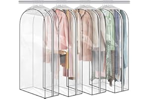 QIUKUN Clear Garment Bag For Hanging Clothes- 4 Pack 10” Gusseted Suit Bags For Closet Storage, Plastic Clothes Storage Bag F
