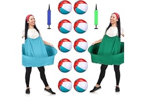 LaRandom 2 Sets Granny Skirt Outdoor Game, Hilarious Inflatable Ball Relay Set with Granny Giant Stretchy Skirt, Balls and Pump, Team Relay Family Reunion Party Field Game (Green, Blue)
