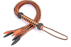 TRYOLOVE Genuine Leather Whip Cat-O'-Nine-Tails Whip | 23cm Handle & 59cm Tail Handcrafted Premium Horse Equipment Whip Training Horse Riding Whip