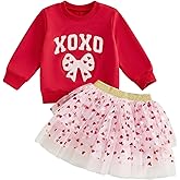 PUHHAPIEY Toddler Baby Girl Valentines Day Outfits Long Sleeve Sweatshirt Heart Tulle Tutu Skirt Set 6 12 18 24 Months 2 3T