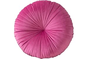 HLOVME Round Pillow Cushion for Couch Velvet Decorative Small Throw Pillow Solid Color for Living Room Bed Floor 15.7”, Hot Pink