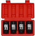 CASOMAN 1/2" Drive Deep Spindle Axle Nut Impact Socket Set, 6 Point, CR-MO,32,33,35,36mm, 4PC 1/2-Inch Impact Socket Set, Hea