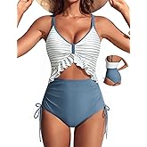 Hanna Nikole One Piece Swimsuit for Women Tummy Control Ruffle Cutout Bathing Suit Ruched Slimming Swimwear Monokini
