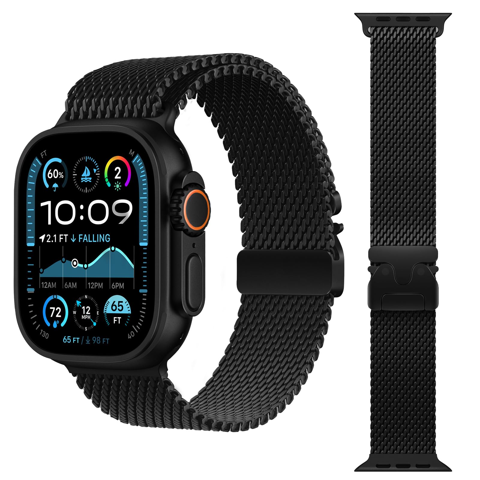 Photo 1 of Milanese Loop Band Compatible with Apple Watch Bands Ultra 3/2/1 49mm 46mm 45mm 44mm for Women Men, Parachute-style Buckle Metal Mesh Breathable Strap Bracelet for iWatch Series 11 10 SE 9 8 7 6 5 4