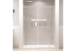 EASYWORC Frameless Glass Shower Door, 55-60" W x 76" H Sliding Frameless Shower Door, 1/4''(6mm) SGCC Tempered Glass, Explosion-Proof Film Nano Coating, Stainless Steel Hardware, Brushed Nickel