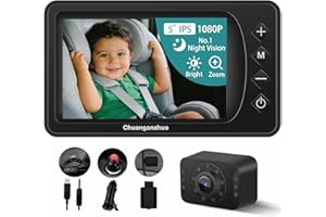 CHUANGANZHUO 5'' Baby Car Camera with NO.1 Night Vision, USB Powered, Mirror/Normal Mode, 1080P IPS Crystal-Clear Car Baby Monitor With Brightness Setting & 3X Zoom, infant Backseat Camera, S100U, 5inch Black