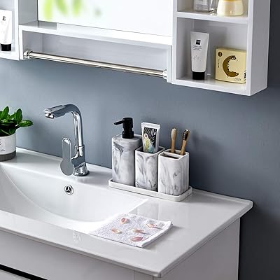Buy Zccz Bathroom Accessory Sets 4 Pieces Bathroom Accessories Complete Set Vanity Countertop Accessory Set With Marble Look Includes Lotion Dispenser Soap Pump Tumbler Toothbrush Holder And Tray Online In Turkey B088dbshd7