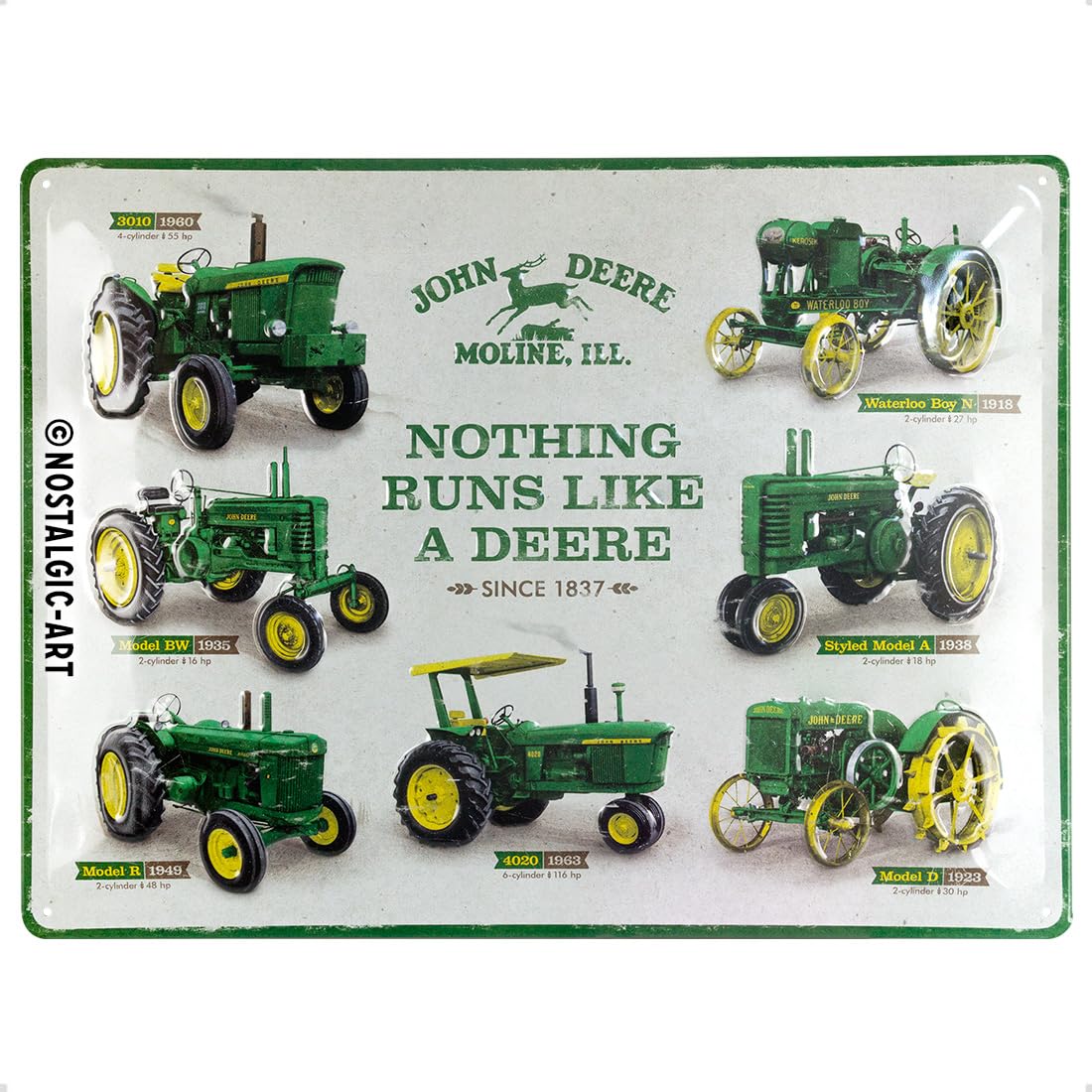 Nostalgic-Art Retro Tin Sign – John Deere – Model Chart – Gift idea for tractor fans, Metal Plaque, Vintage design for wall decoration, 30 x 40 cm