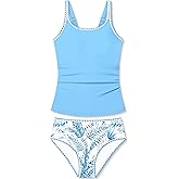 TyeSmo Girls Swimsuit Solid Color 2 Piece Girls Tankini Swimsuit Contrast Trim Teen Bathing Suit Padded Modest Swimwear 9-16y
