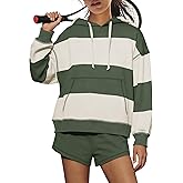 Nirovien Womens Striped Workout Sets 2 Piece Outfits Matching Lounge Set Sweatsuits Oversized Hoodies and Shorts Set