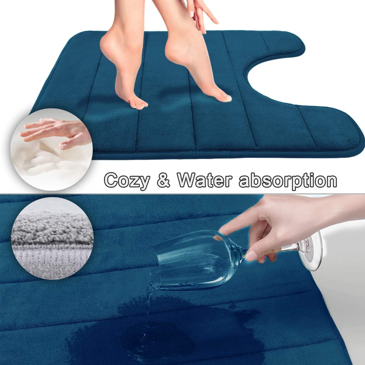 Yimobra Memory Foam Toilet Bath Mat U-Shaped, Soft and Comfortable, Super Water Absorption, Non-Slip, Thick, Machine Wash and Easier to Dry for Bathroom Commode Contour Rug, 24 X 20 Inches, Gray: Home & Kitchen