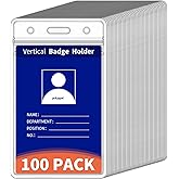 PCKPGON 100 Pack Vertical ID Badge Holder, Clear Plastic Work Key Card Sleeve, Name Tag Holders Cover Protector with Waterproof Resealable Zipper Type for Nurses Lanyard, Fits Credit Size Cards