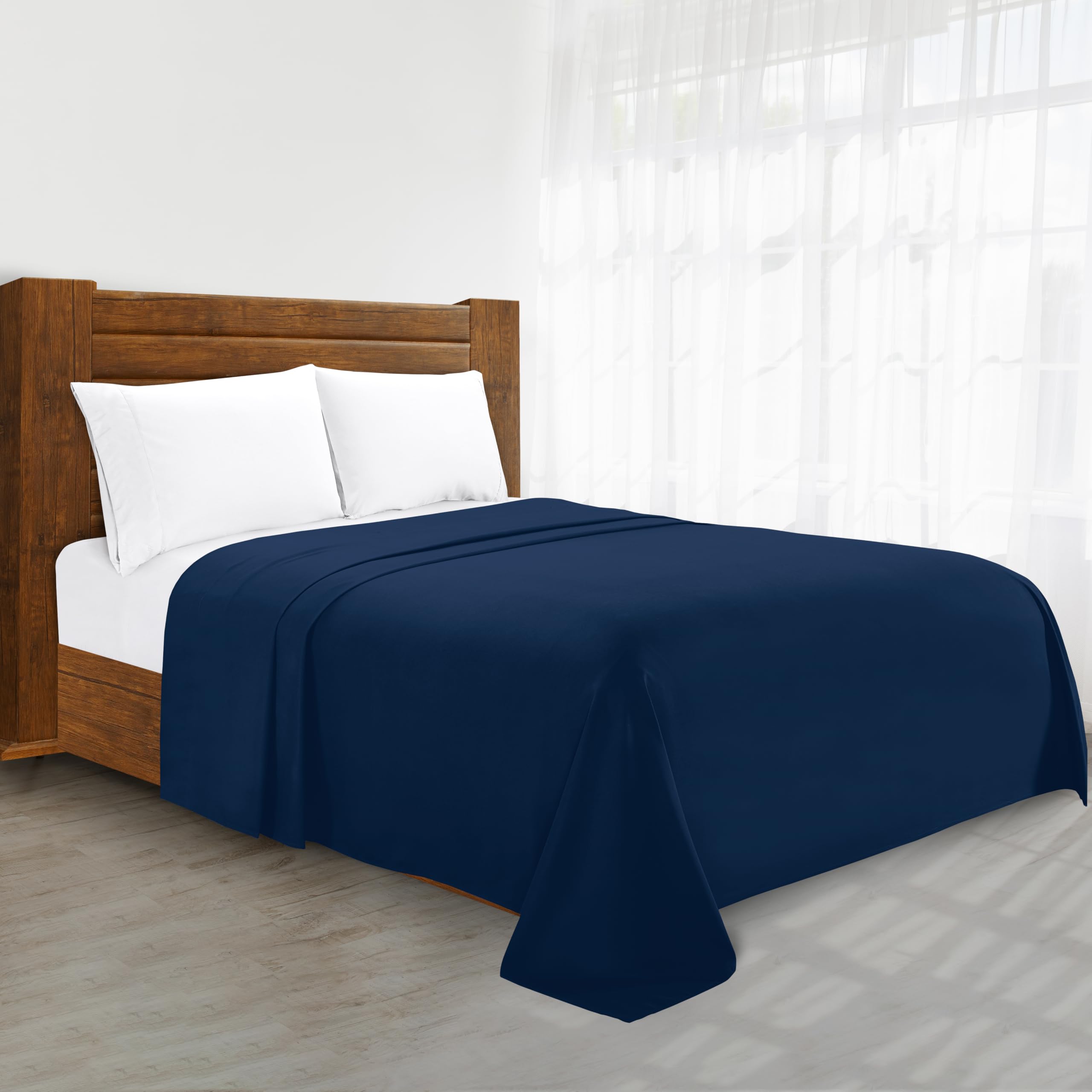 Luxury Flat Sheet Elegant Comfort Wrinkle-Free 1500 Thread Count Egyptian Quality 1-Piece Flat Sheet, Twin/Twin XL, Navy Blue