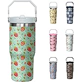 30oz Strawberry Tumbler with Handle and Flip Straw, Stainless Steel Insulated Cup, Travel Coffee Mug Water Bottle, Birthday Mothers Day Chritmas Gifts for Women Animal Lovers