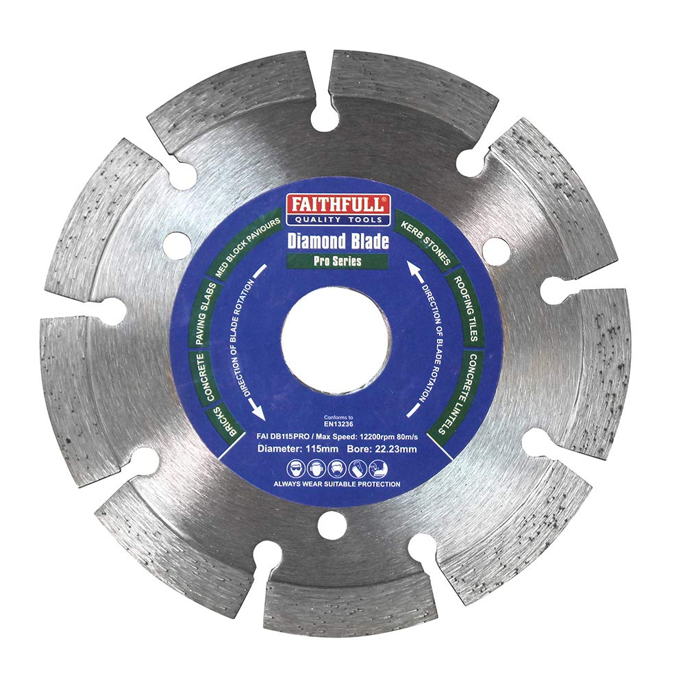 Faithfull FAIDB115PRO Paving Slab, Concrete, Brick, Kerb Stone Professional Diamond Cutting Blades 115 mm (4.5 Inch)