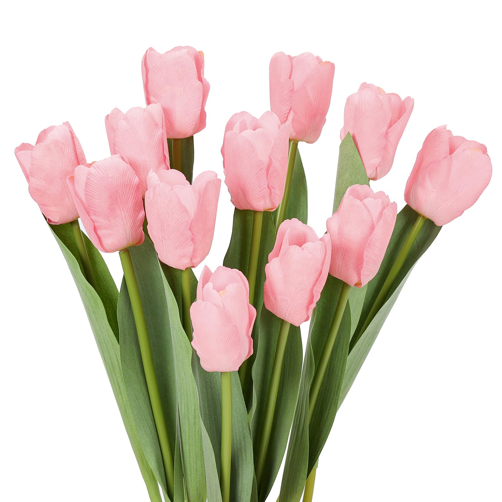 DuHouse 12pcs Peach Flowers Artificial Tulips Real Touch Tulip Bouquets in Bulk Fake Tulips Flowers for Home Kitchen Decoration Wedding Party