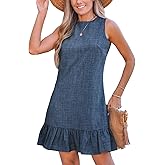 CUPSHE Womens Summer Dresses Sleeveless Tie Back High Crew Neck Ruffle Mini Short Dress