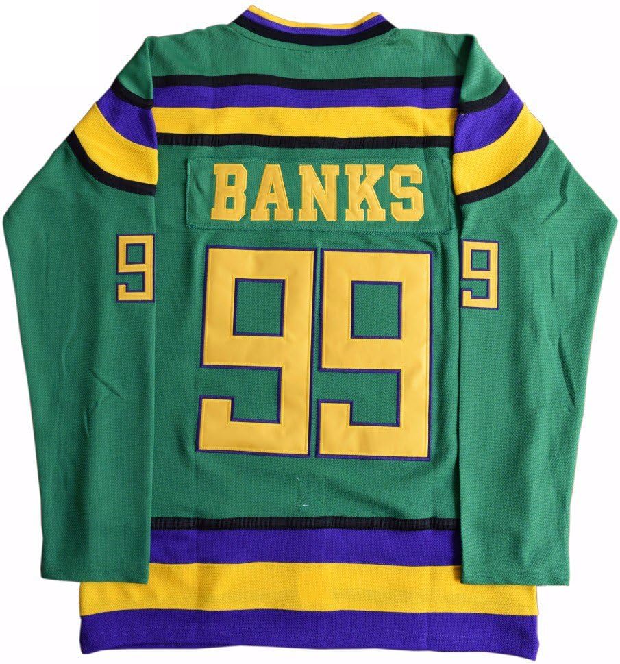 CoreSpot Adam Banks 99 Ducks Hockey Jersey S-XXXL Green (L)