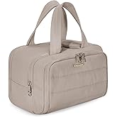 BAGSMART Travel Toiletry Bag, Crush Toiletry Bag for Women, Wide-open Puffy Toiletry Bags for Traveling, Large Travel Cosmetic Makeup Bag Organizer for Accessories,Toiletrie, Grayish Brown