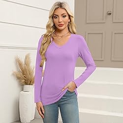 Elesomo Women Long Sleeve Tshirt V Neck Shirts