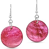 AeraVida 29mm Pink Capiz Shell Sterling Silver Drop Earrings for Women Summer Ocean-Inspired Dangle Earrings Chic Lightweight Beach Jewelry