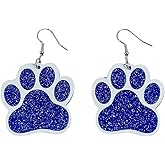 Glitter Cute Blue Paw Print Charm Acrylic Hook Earrings for Women Lightweight Funny Lovely Cartoon Cat Dog Footprint Puppy Feet Claw Print Dangle Drop Earring Jewelry Gift for Animal Pets Lovers