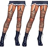 Lusofie 2 Pack Goth Tight Black Ripped Tights for Women Halloween Garter Tights Y2K Elastic Goth Fishnets Rave Fishnet Leggings for Punk Ripped Stockings Garter Stockings Suspender Pantyhose