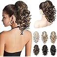 REECHO 12" Ponytail Extension, Classic Loose Curly Wavy Claw Clip Pony tails Hair Extensions Hairpieces for Women - Chocolate Brown with Highlights