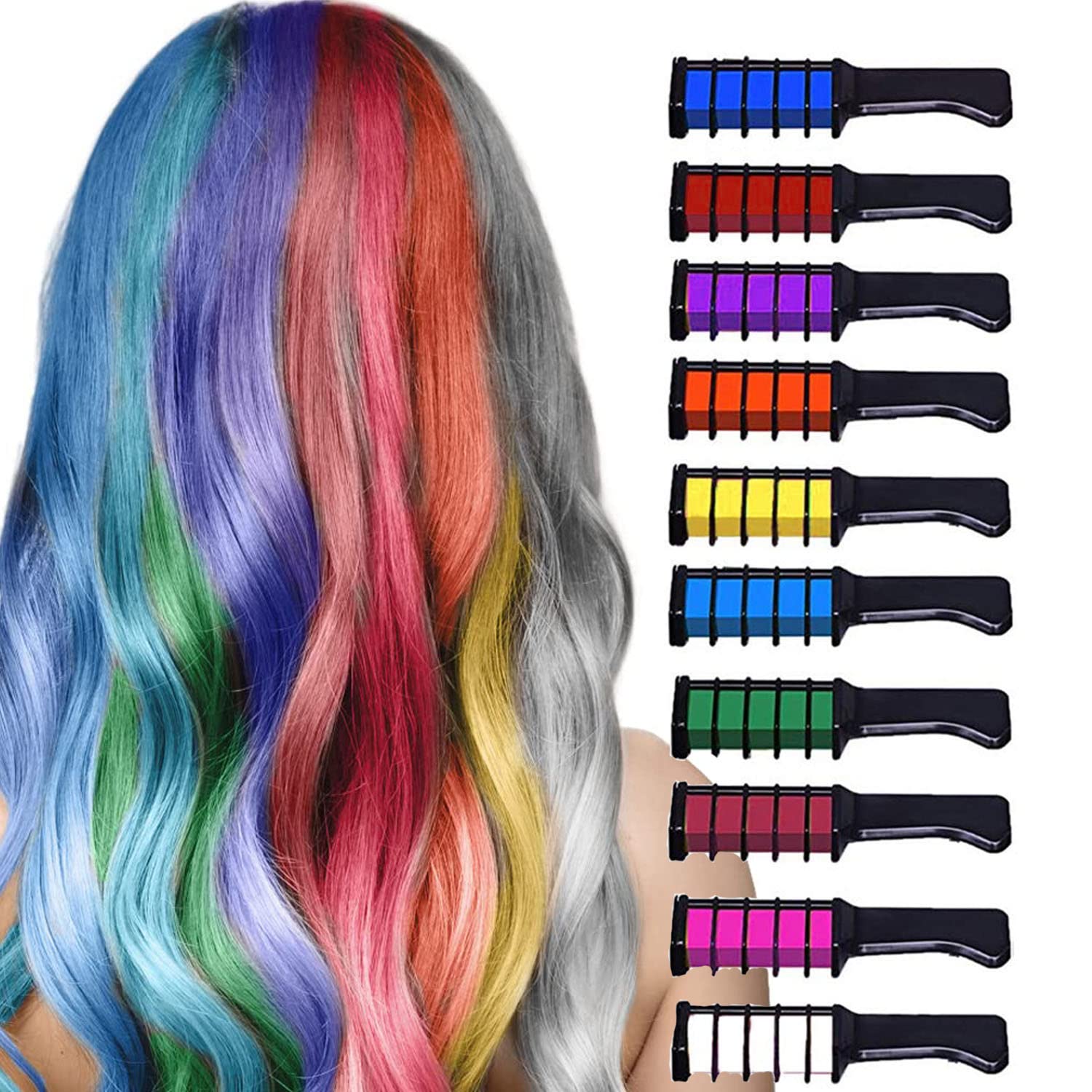 10 Colors Hair Chalk for Girls, MSDADA Coloured Hairspray for Kids, Temporary Hair Chalk Comb for Kids Girls Gifts Age 4 5 6 7 8 9-12+ Washable Kids Hair Dye for Halloween, Christmas, Birthday Gifts