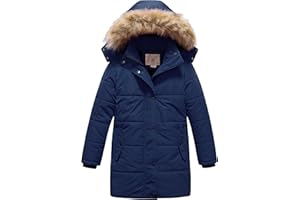 CREATMO US Girl's Winter Fleece Lined Long Parka Puffer Coat Thicken Ski Jacket With Fur Trim Hood