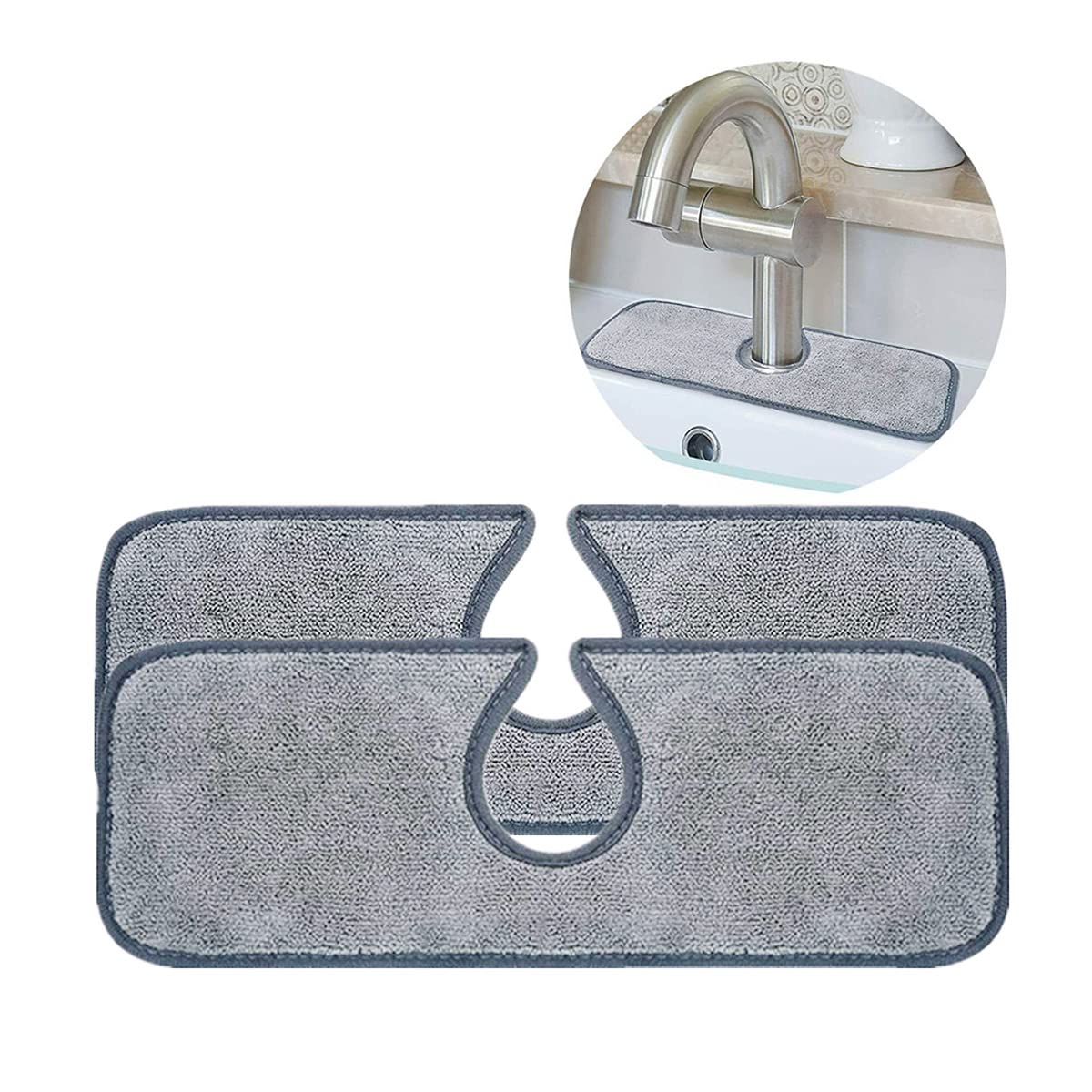 VOANZO 2 Pieces Faucet Absorbent Mat, Kitchen Faucet Sink Splash Guard Microfiber Cleaning Cloth Protector Pads for Kitchen Bathroom