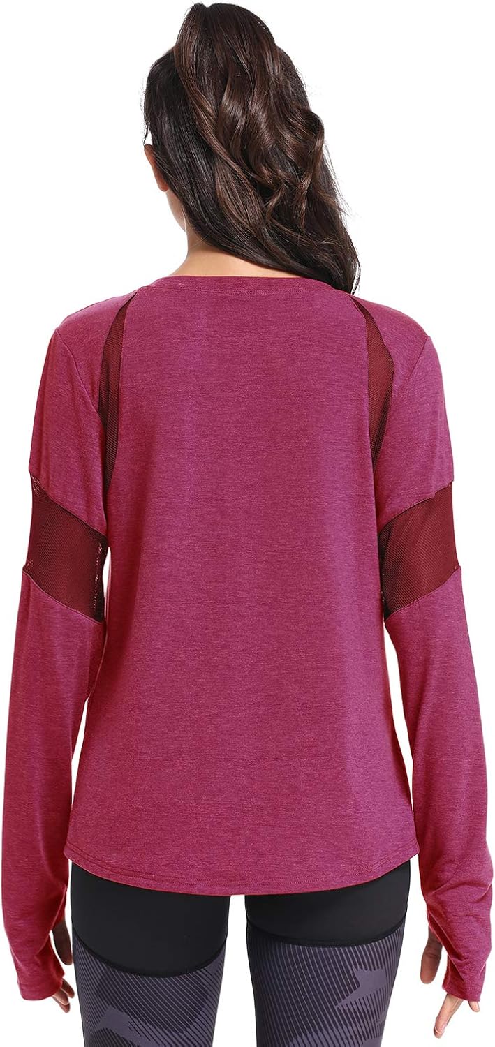 Muzniuer Womens Long Sleeve Workout Shirts-Plain Long Sleeve Tshirt for Women Yoga Sports T-Shirt Activewear with Thumb Hole: Clothing