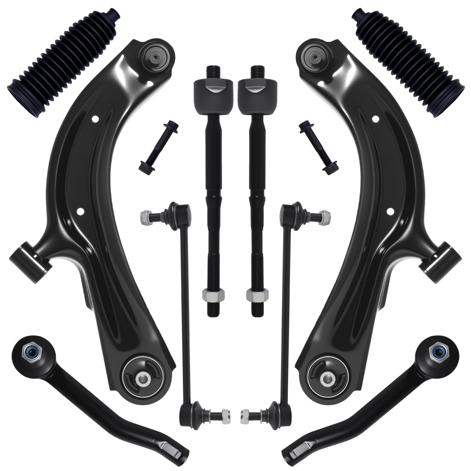 Photo 1 of 10Pc Front End Suspension Kit Fit For 2013-2019 Ni-ssan Sentra 1.8L, 13-20 NV200, 2 Lower Control Arm w/Ball Joint 2 Sway Bar Link 4 Outer Inner Tie Rod End (# K622159 K622160 EV800951 ES800965)