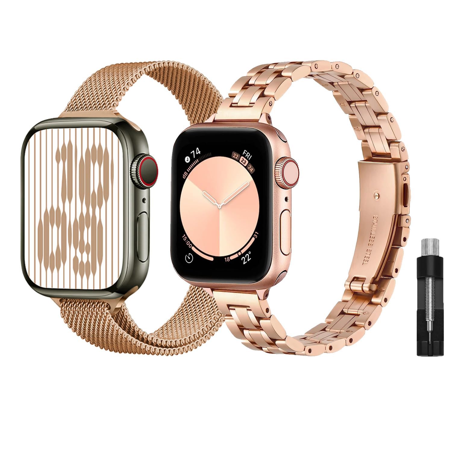 Guwet 2-Pack Women Stainless Steel Band Compatible with Apple Watch Band 42mm(Series 3/2/1) 44mm 45mm 49mm 46mm, Apple Watch Band Series Ultra/Ultra2/SE2/SE/10 9 8 7 6 5 4 3 2 1, Rose Gold