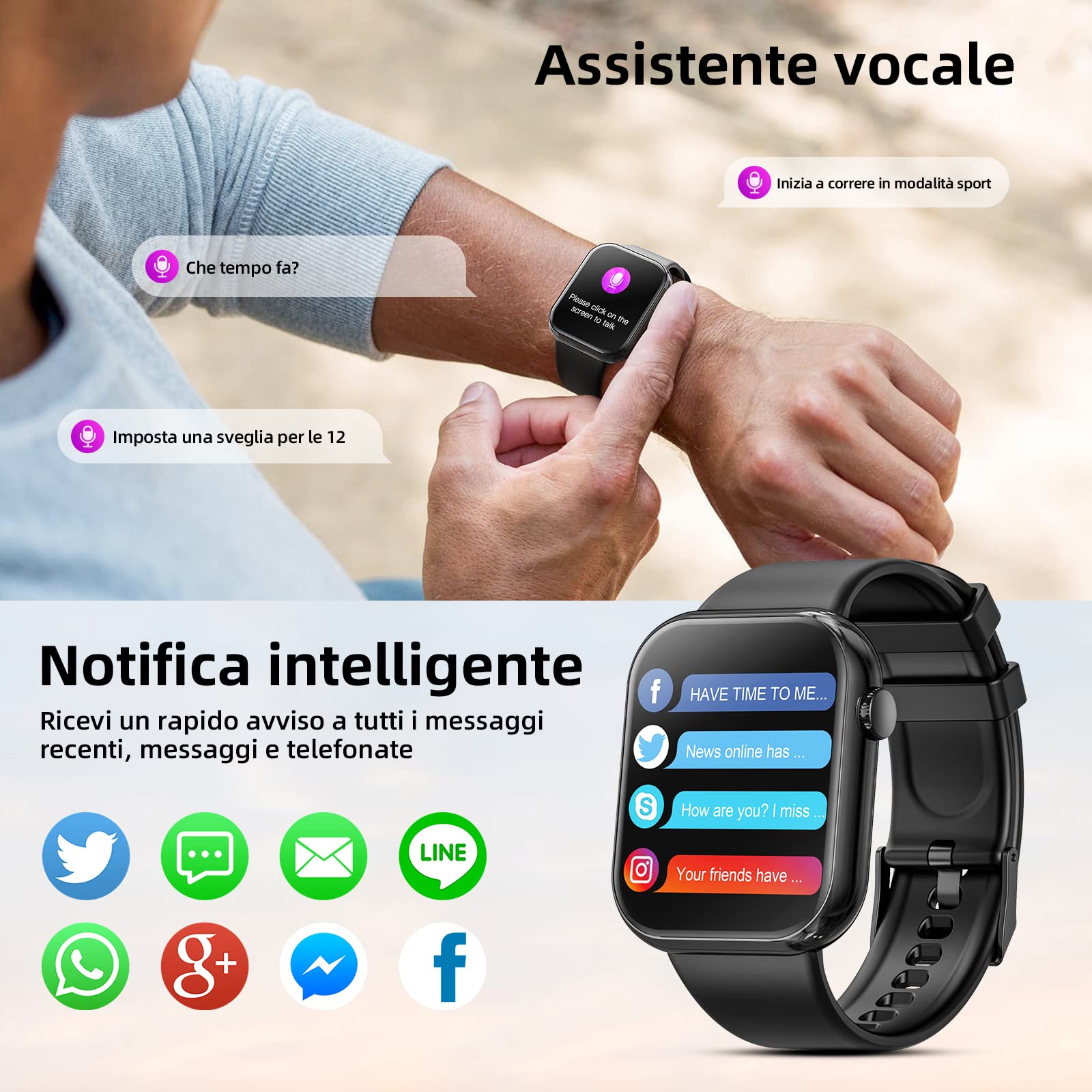 Hwagol Smartwatch voice assistant and smart notifications
