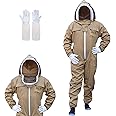 Bee Stars Bee Suit with Fencing Veil One Pair Gloves Polycotton Sting Proof Beekeeping Suit for Beekeeper (Khaki, Small)